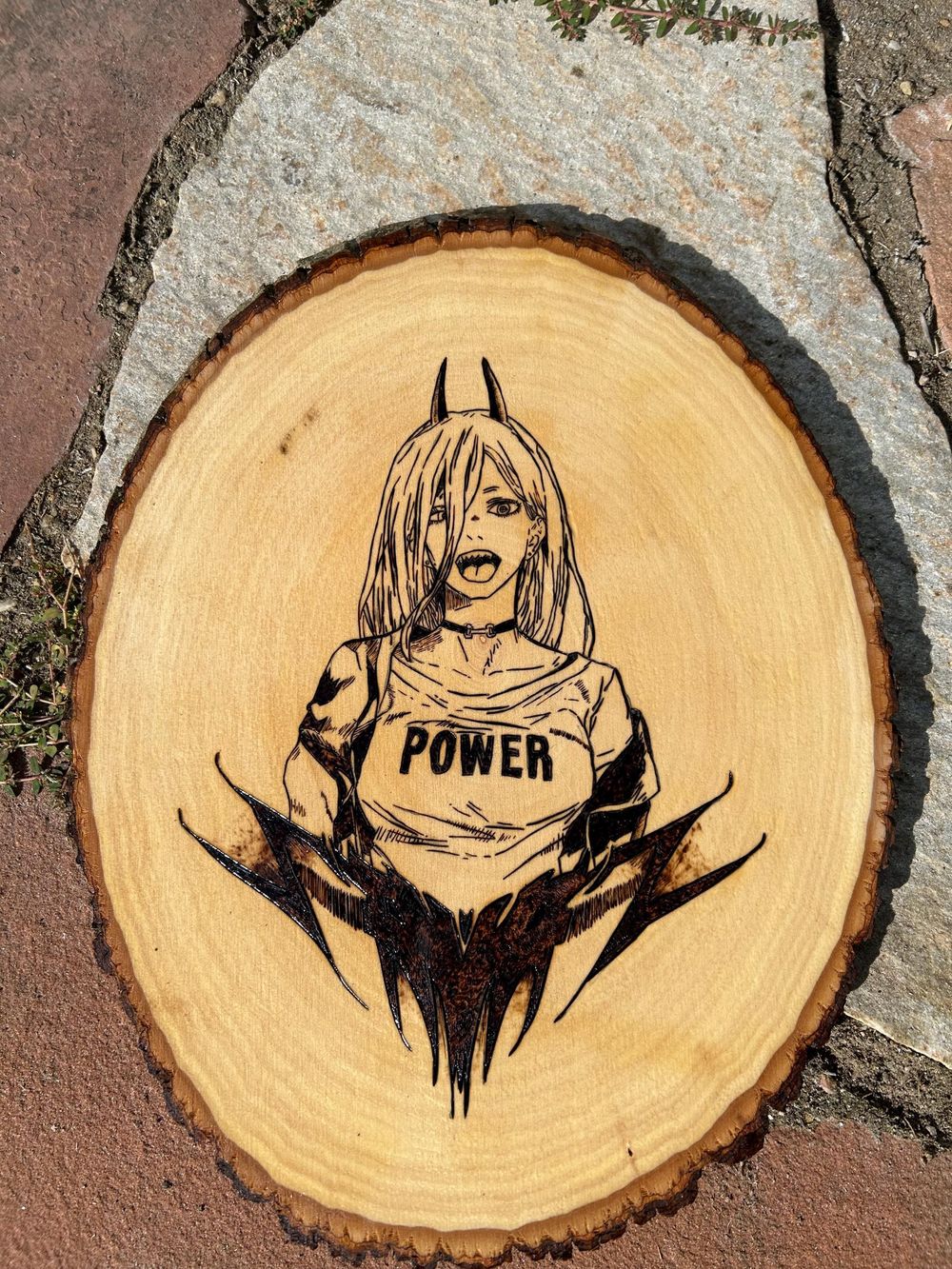Chainsaw Man Power Wood Art: Hand-Burned Anime Decor