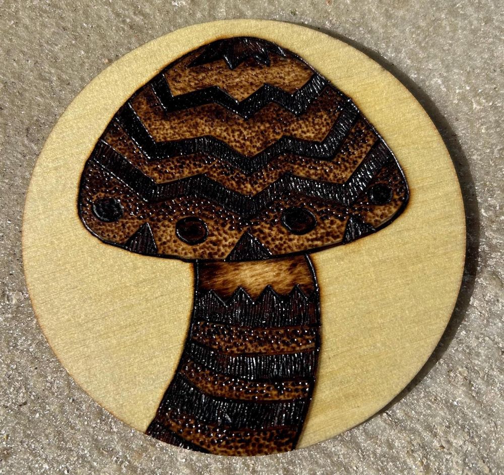 Hand Burned Mushroom Wood Coaster: Nature-Inspired Drink Coa...