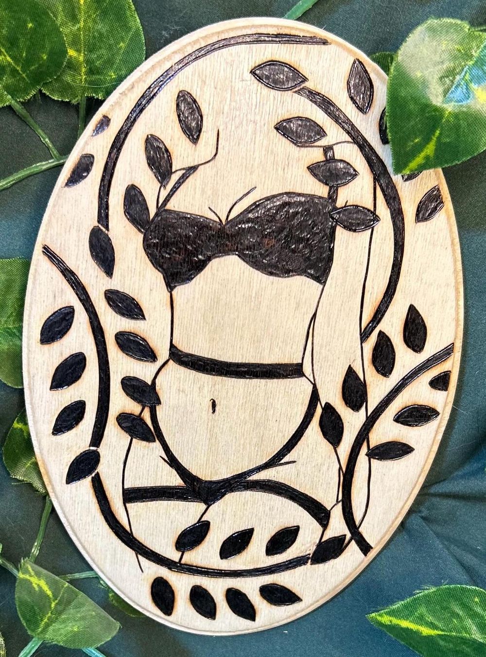 Wood Burned Female Figure Art: Boho Botanical Pyrography